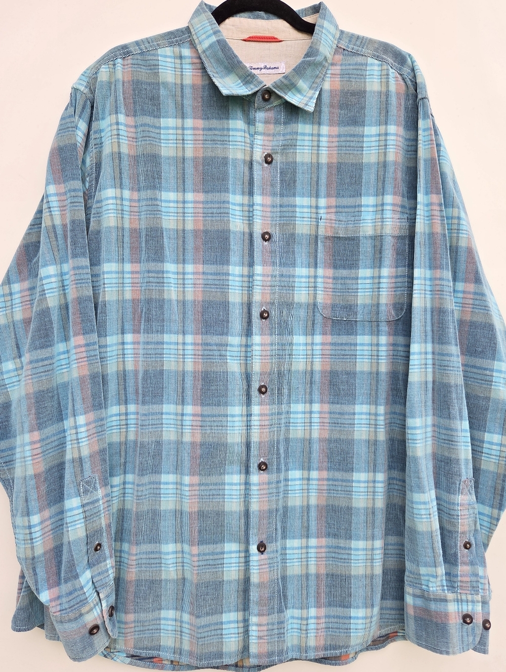 Tommy Bahama Coastline Cord Long Sleeve Mens Blue Plaid Beach Size-2XLT